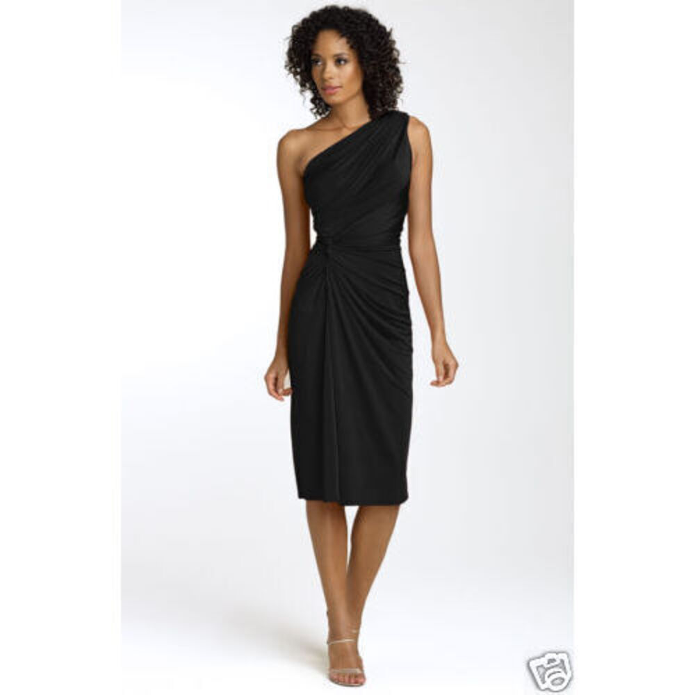 Tadashi Shoji One-Shoulder Ruched Black Cocktail Dress
